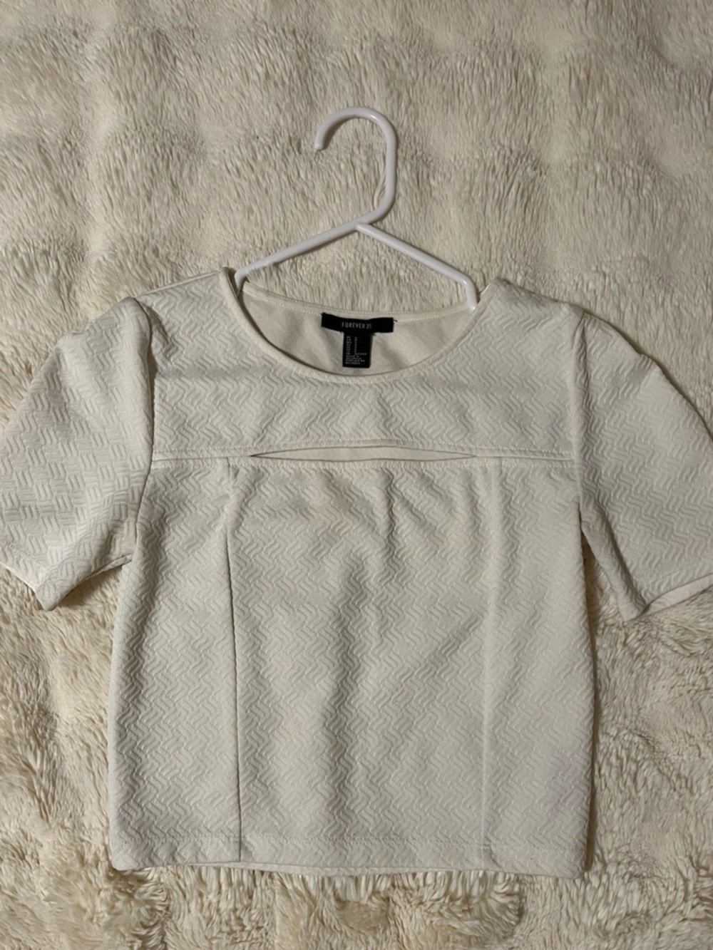 Forever 21 White Short Sleeve Textured Crop Top